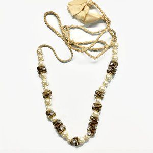 J. Crew Pearl, Gold and Faux Diamond Necklace